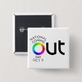 Der große HERAUS Quadrat-Weiß-Knopf Button (Vorne & Hinten)