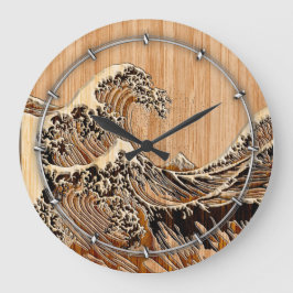 Der Große Hokusai Wave Bamboo Holz Grain Style Große Wanduhr