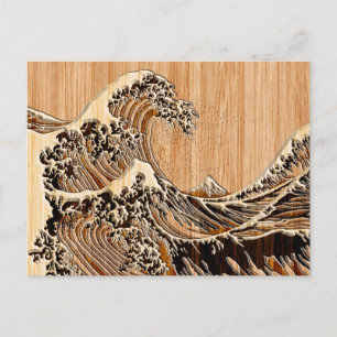 Der Große Hokusai Wave Bamboo Holz Grain Style Postkarte