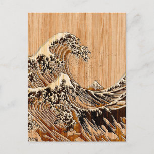 Der Große Hokusai Wave Bamboo Holz Grain Style Postkarte