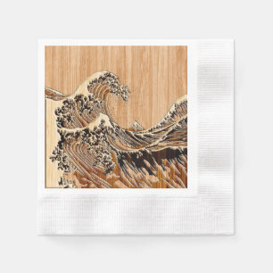 Der Große Hokusai Wave Bamboo Holz Grain Style Serviette
