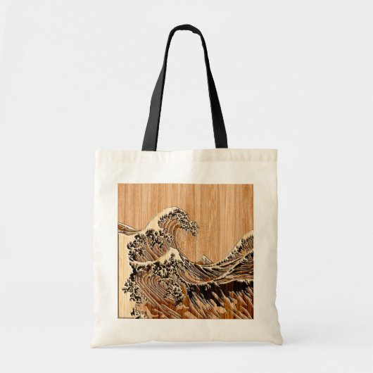 Der Große Hokusai Wave Bamboo Holz Grain Style Tragetasche (Vorne)