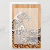 Der große Hokusai Wave Bamboo Holzstil Akzent Briefpapier (Vorne/Hinten)