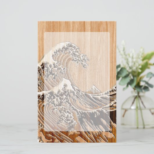 Der große Hokusai Wave Bamboo Holzstil Akzent Briefpapier (Stehend Vorderseite)