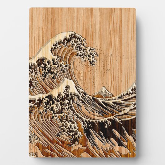 Der große Hokusai Wave Bamboo Holzstil Akzent Fotoplatte (Vorderseite)