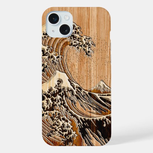 Der große Hokusai Wave Bamboo-Holzstil iPhone Hülle (Rückseite)