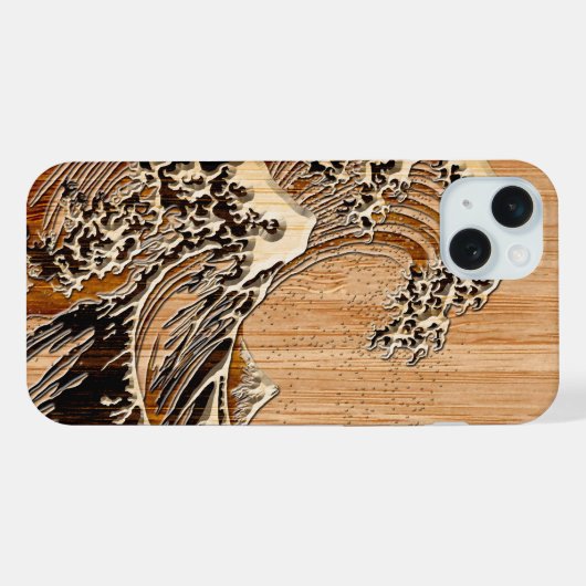 Der große Hokusai Wave Bamboo-Holzstil iPhone Hülle (Rückseite (Horizontal))