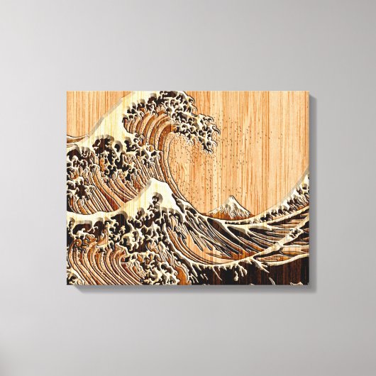 Der große Hokusai Wave Bamboo-Holzstil Leinwanddruck (Vorderseite)