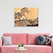 Der große Hokusai Wave Bamboo-Holzstil Leinwanddruck (Insitu (Wohnzimmer))