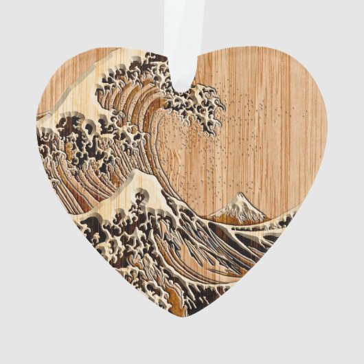 Der große Hokusai Wave Bamboo-Holzstil Ornament (Rückseite)