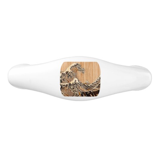 Der große Hokusai Wave Bamboo Wood Inlay Style Keramik Schubladengriff (Vorderseite)