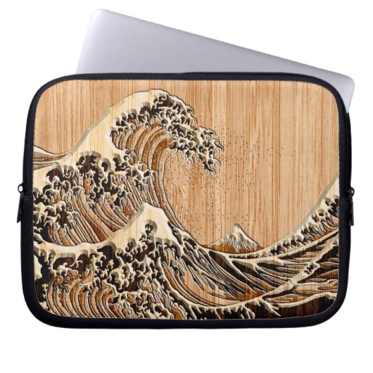 Der große Hokusai Wave Bamboo Wood Inlay Style Laptopschutzhülle (Vorderseite)