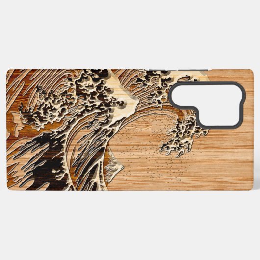 Der große Hokusai Wave Bamboo Wood Inlay Style Samsung Galaxy Hülle (Rückseite (Horizontal))