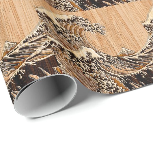 Der große Hokusai Wellen-hölzerne Art-Bambusakzent Geschenkpapier (Rolleneckpunkt)