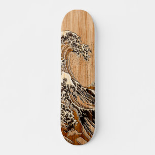 Der große Hokusai Wellen-hölzerne Art-Bambusakzent Skateboard
