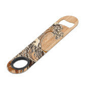 Der große Hokusai Wellen-hölzerne Artbambusdekor Speed Flaschenöffner (Rückseite Schrägansicht)