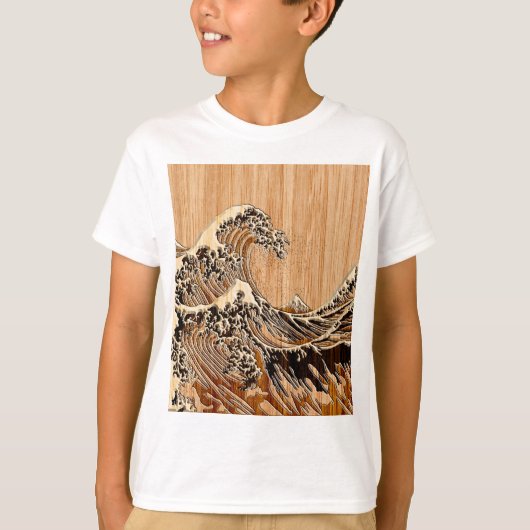 Der große Hokusai Wellen-hölzerne Artbambusdekor T-Shirt (Vorderseite)