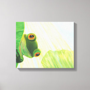 Der große mit Augen grüne Frosch hinter dem Lilien Leinwanddruck