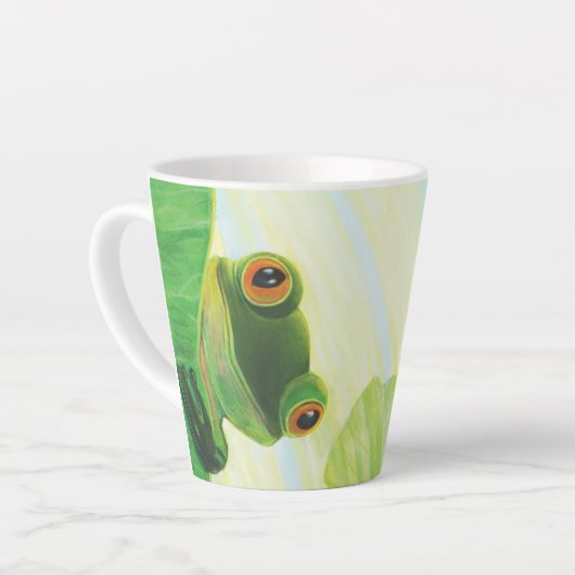 Der große mit Augen grüne Frosch hinter dem Lilien Milchtasse (Linke Ecke)