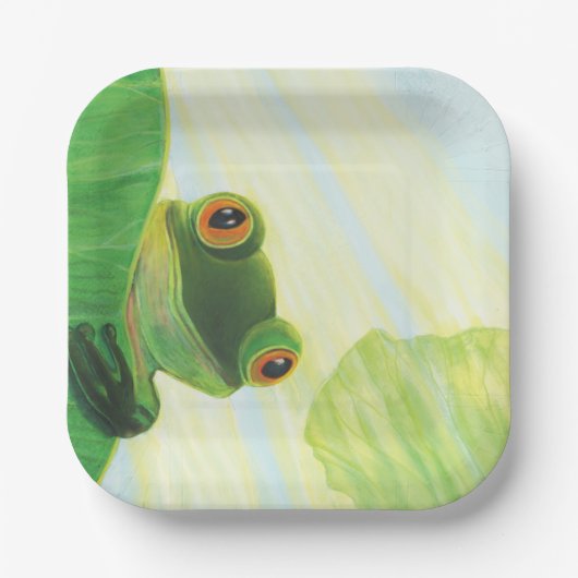 Der große mit Augen grüne Frosch hinter dem Lilien Pappteller (Vorderseite)
