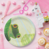 Der große mit Augen grüne Frosch hinter dem Lilien Pappteller (Party)