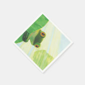 Der große mit Augen grüne Frosch hinter dem Lilien Serviette (Ecke)