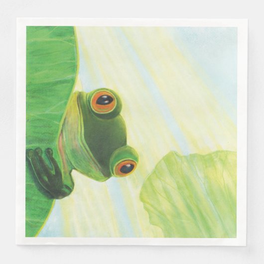 Der große mit Augen grüne Frosch hinter dem Lilien Serviette (Vorderseite)