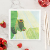 Der große mit Augen grüne Frosch hinter dem Lilien Serviette (Beispiel)