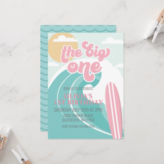 Der große rosa Strand zum Geburtstag Einladung (Vorderseite/Rückseite Beispiel)