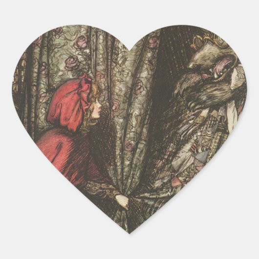 Der große schlechte Wolf im Bett von Oma Herz-Aufkleber (Vorderseite)