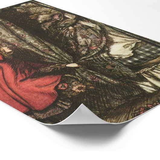 Der große schlechte Wolf im Bett von Oma Poster (Ecke)