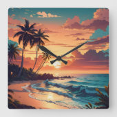 Der große, tropische Strand Quadratische Wanduhr (Vorderseite)