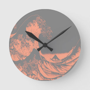 Der große Wellenpfirsich und Grau Runde Wanduhr