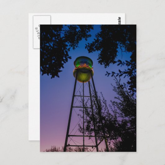 Der Gruene-Wasserturm mit lila Abend Postkarte (Vorne/Hinten)