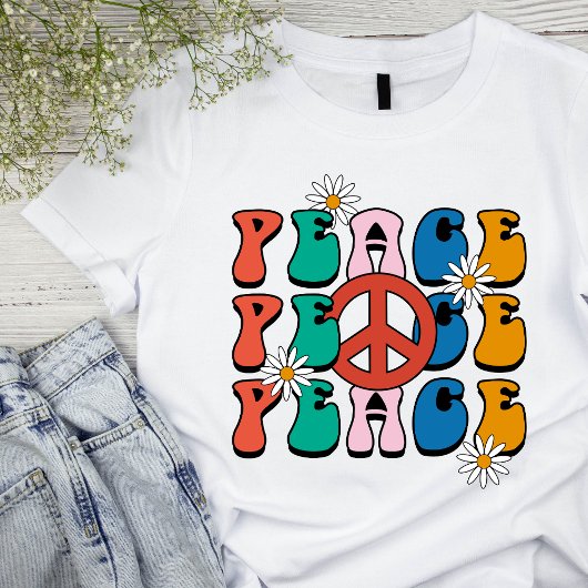 Der grundlegende T - Shirt der Retro Peace Woman i