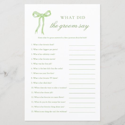 Der grüne Bow, was der Groom sagte, Bridal Game (Vorderseite)