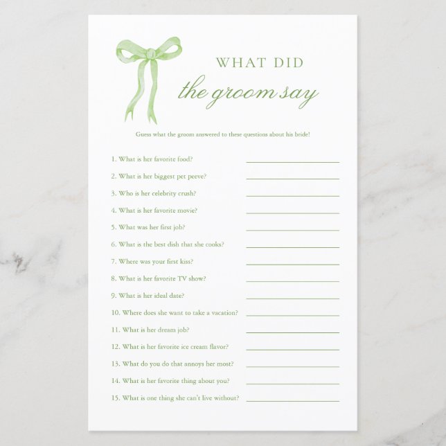 Der grüne Bow, was der Groom sagte, Bridal Game (Vorderseite)