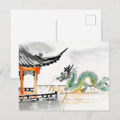 Der grüne chinesische Drache in Tempel Postkarte (Vorne/Hinten)