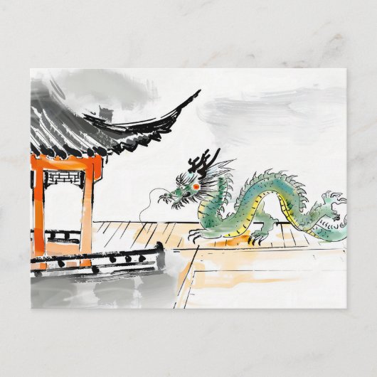Der grüne chinesische Drache in Tempel Postkarte (Vorderseite)