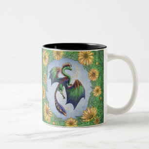 Der Grüne Drache der Sommernatur Fantasy Art Zweifarbige Tasse