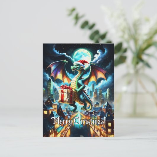 Der Grüne Drache liefert Weihnachtsgeschenke Postkarte (Stehend Vorderseite)