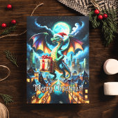Der Grüne Drache liefert Weihnachtsgeschenke Postkarte