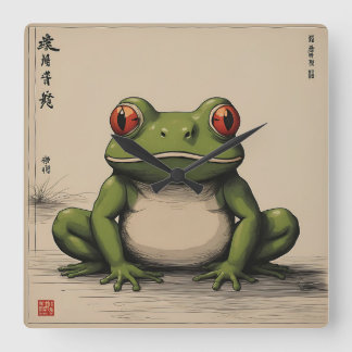 Der grüne Frosch Quadratische Wanduhr