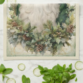 Der grüne Weihnachtsmann Gerahmt in Weihnachtsblät Geschirrtuch (Gefaltet)