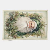 Der grüne Weihnachtsmann Gerahmt in Weihnachtsblät Geschirrtuch (Horizontal)