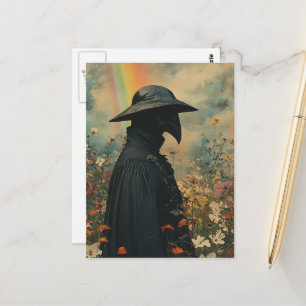 Der gruselige Pestdoktor auf der Retro-Wiese Postkarte