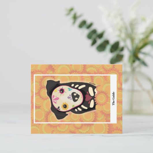 Der Guide – Día de los Muertos Hund Tarot Kunst Postkarte (Stehend Vorderseite)