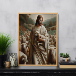 Der gute Hirte, der ein Lamm hält Poster