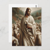 Der gute Hirte, der ein Lamm hält Postkarte (Vorne/Hinten)