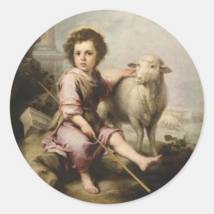 Der gute Hirte, Esteban Murillo Runder Aufkleber
